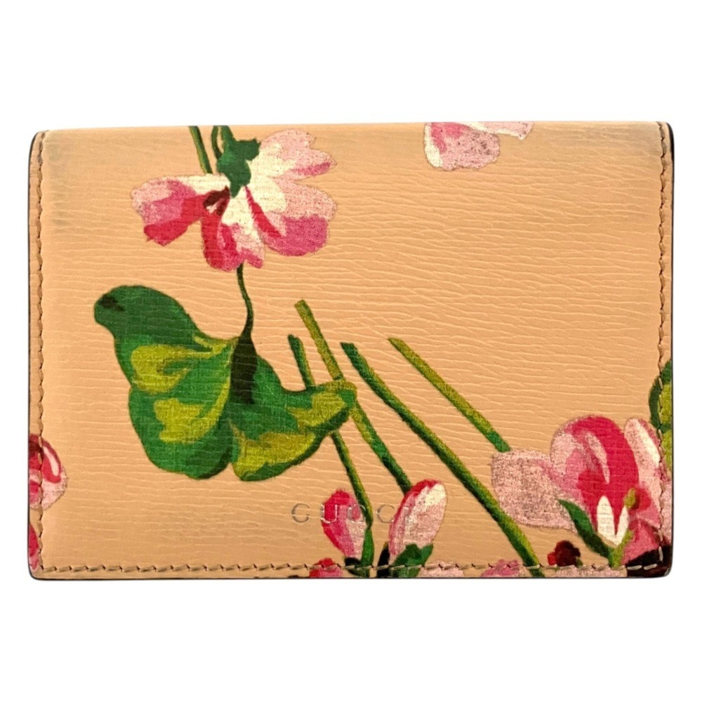 GUCCI Flora Print Bi-fold Pass Case/Business Card Holder/Card Case 418715 Bei...